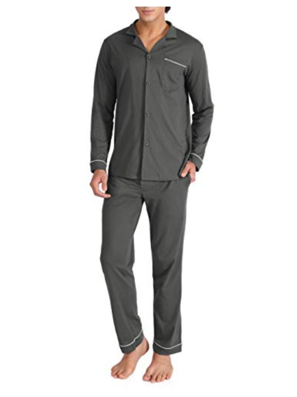 Men's Cotton Pajama Set Notched Collar Long Sleeve with Pockets